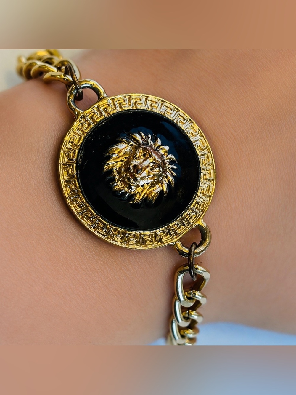 Original Fine Art Gold Lion Medusa Bracelet Solid Metal Runway Vintage UNISEX